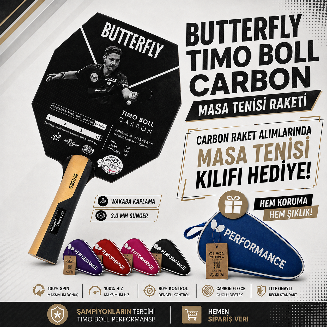 Butterfly Timo Boll Carbon Masa Tenisi Raketi ITTF Onaylı