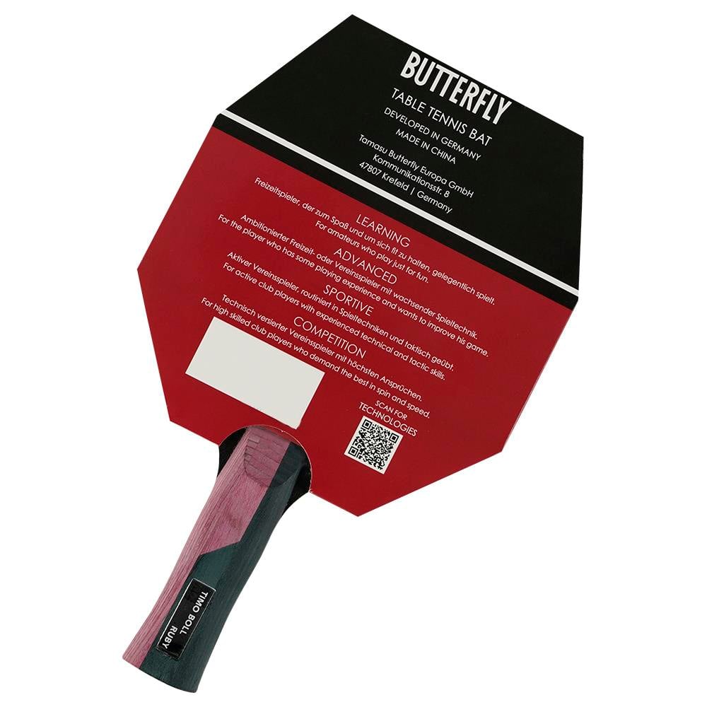Butterfly Timo Boll Ruby Masa Tenisi Raketi ITTF Onaylı