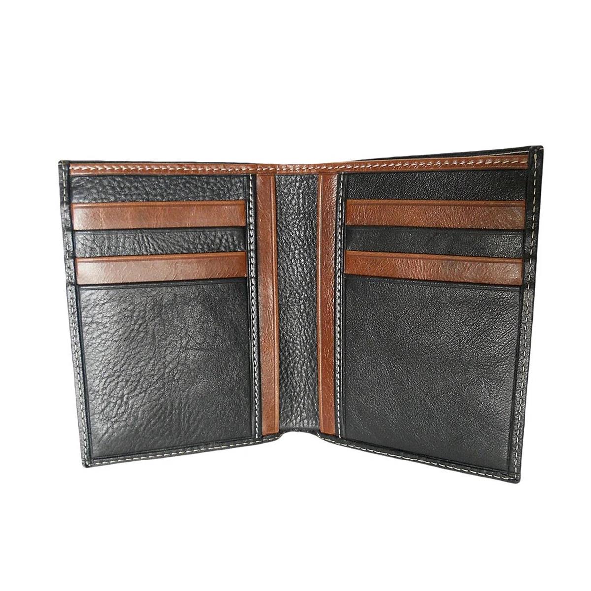 Zenga Orjinal Deri Erkek Cüzdanı İnce 708-52 Siyah Taba Garni