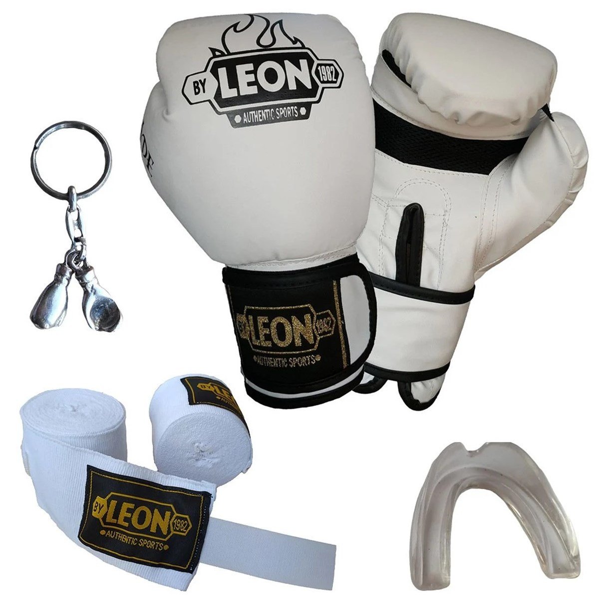 Leon Blade Training Boks Eldiveni, Bandaj Dişlik Anahtarlık Seti Beyaz