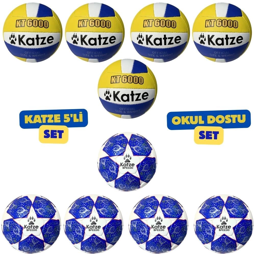 Katze Süper 5' li Sert Zemin Futbol - Voleybol Topları