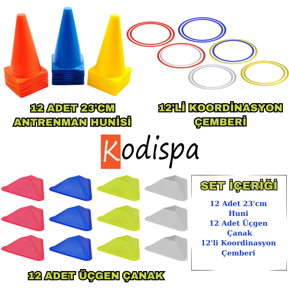 Kodispa 12'li 23'cm Hunili Üçgen Çanaklı Antrenman Seti