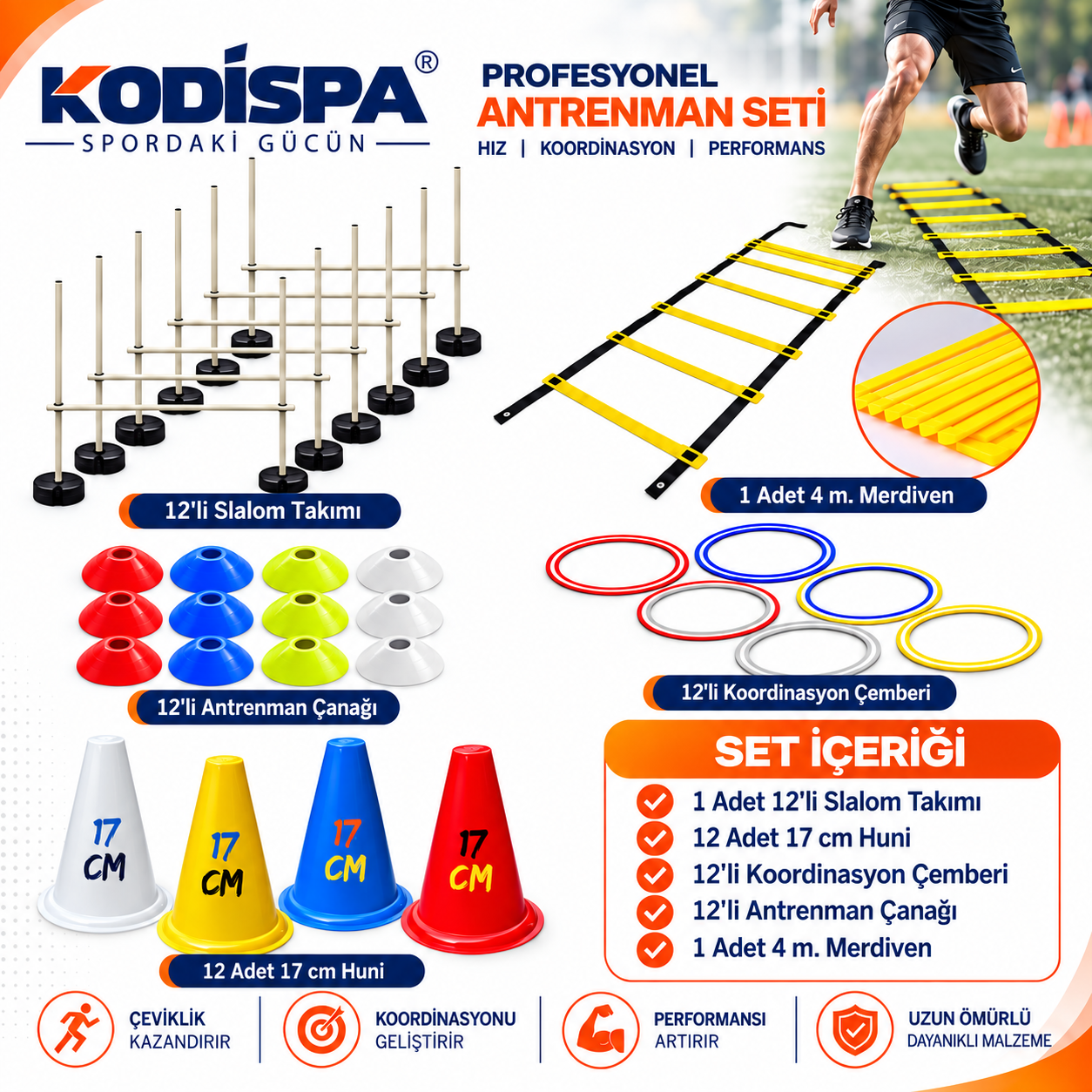 Kodispa Slalomlu 17cm Hunili Full Antrenman Seti
