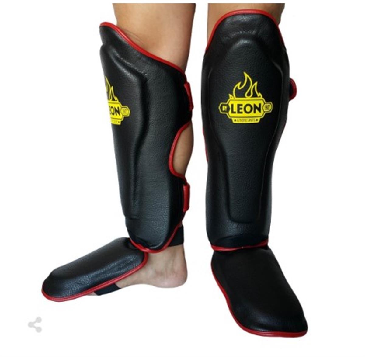 Leon Solid Muay Thai ve Kick Boks Ayak ve Kaval Koruyucu Siyah-Kırmızı