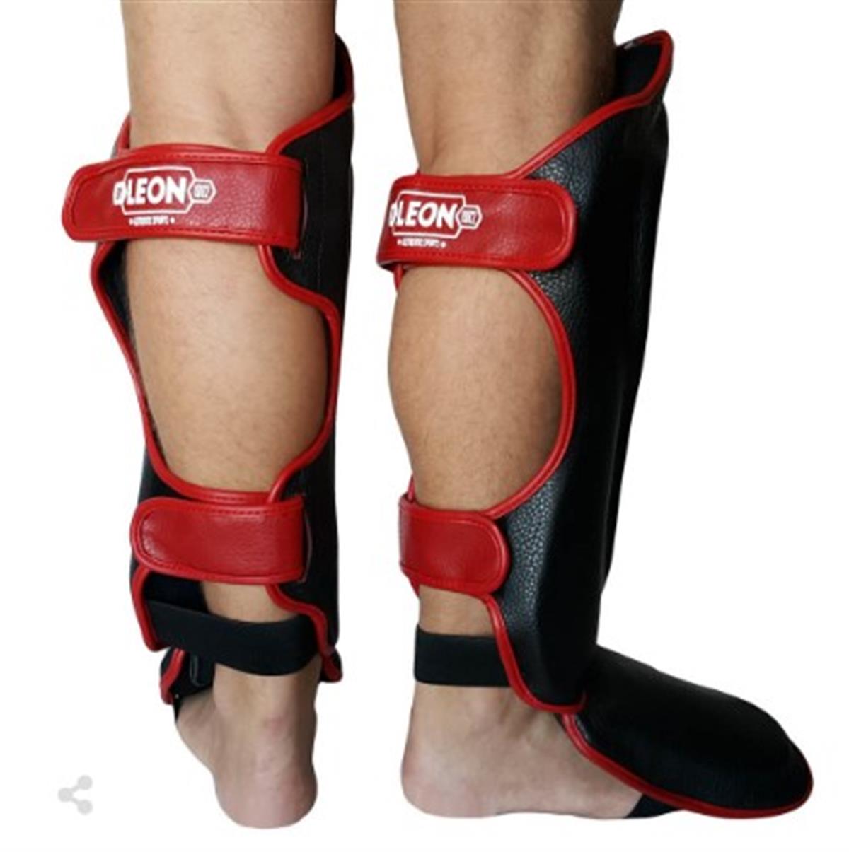 Leon Solid Muay Thai ve Kick Boks Ayak ve Kaval Koruyucu Siyah-Kırmızı