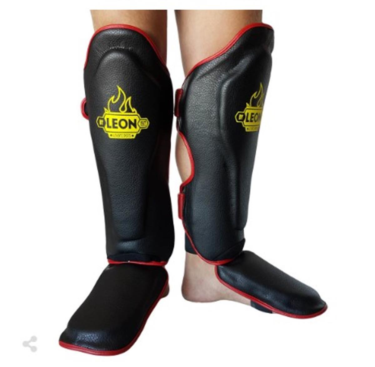 Leon Solid Muay Thai ve Kick Boks Ayak ve Kaval Koruyucu Siyah-Kırmızı