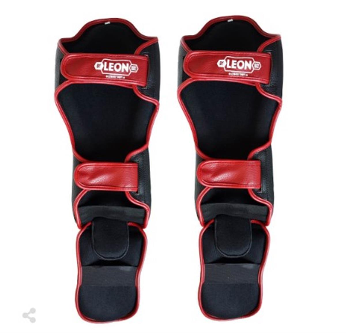 Leon Solid Muay Thai ve Kick Boks Ayak ve Kaval Koruyucu Siyah-Kırmızı