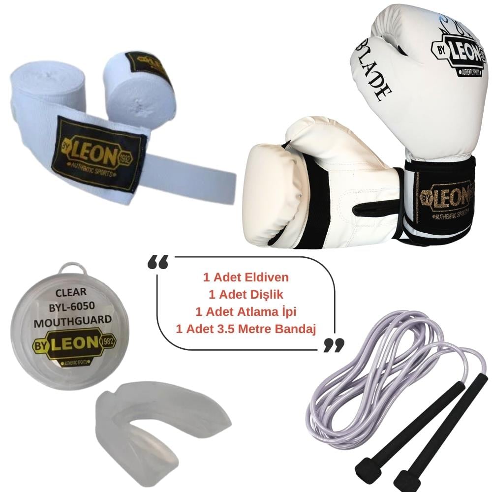 Leon Blade Training Boks Eldiveni, Bandaj Dişlik Atlama İpi Seti Beyaz