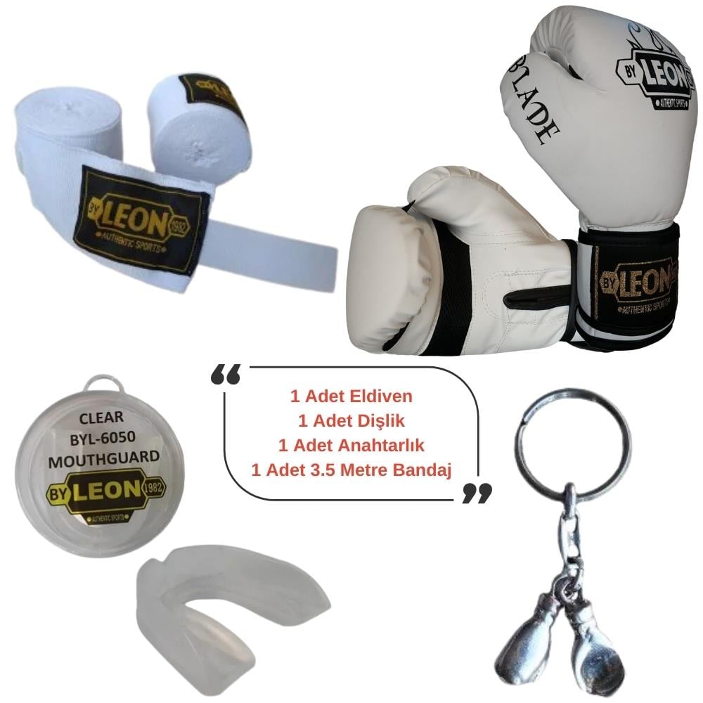 Leon Blade Training Boks Eldiveni, Bandaj Dişlik Anahtarlık Seti Beyaz