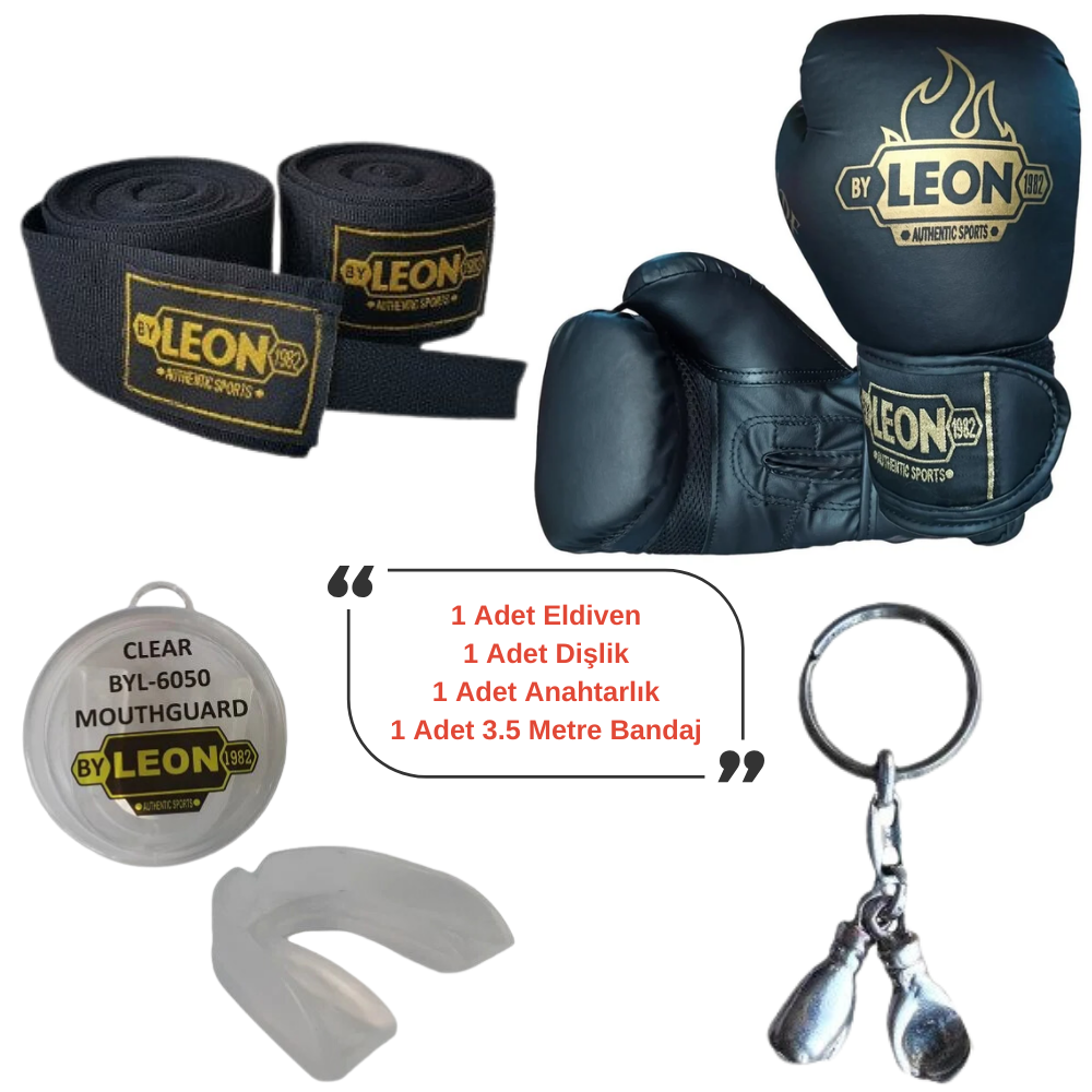 Leon Blade Training Boks Eldiveni, Bandaj Dişlik Anahtarlık Seti Siyah