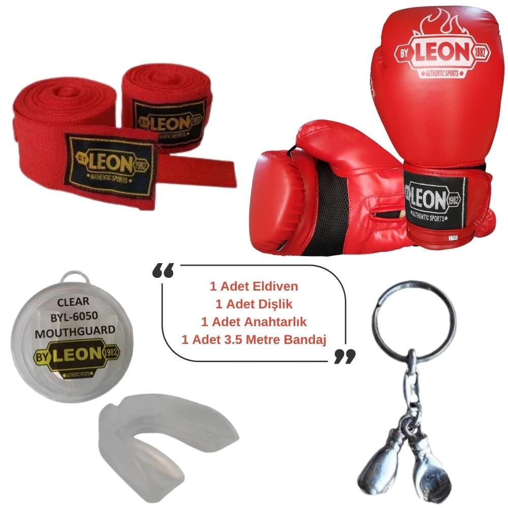 Leon Blade Training Boks Eldiveni, Bandaj Dişlik Anahtarlık Seti Kırmızı