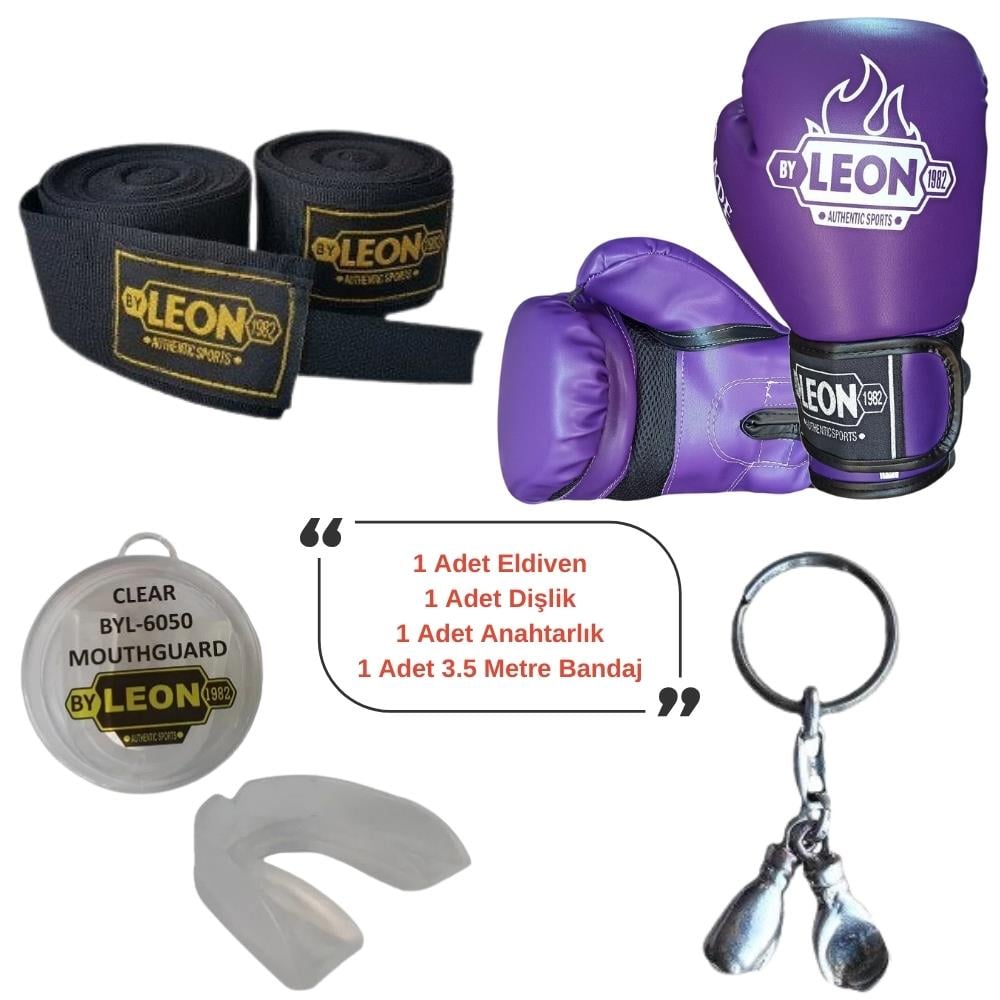 Leon Blade Training Boks Eldiveni, Bandaj Dişlik Anahtarlık Seti Mor
