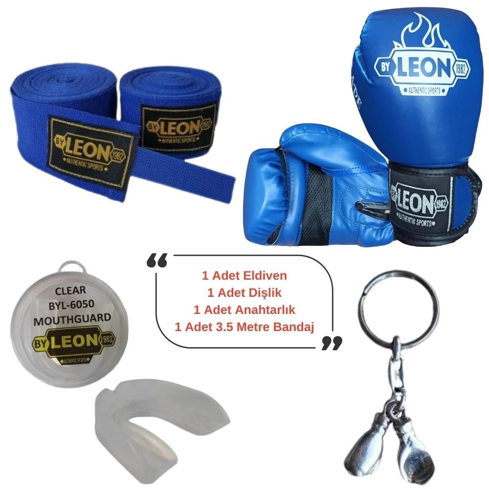 Leon Blade Training Boks Eldiveni, Bandaj Dişlik Anahtarlık Seti Mavi