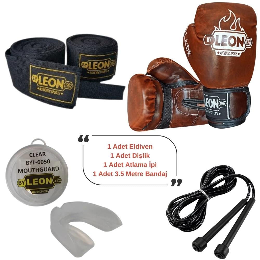 Leon Blade Training Boks Eldiveni, Bandaj Dişlik Atlama İpi Seti Kahverengi