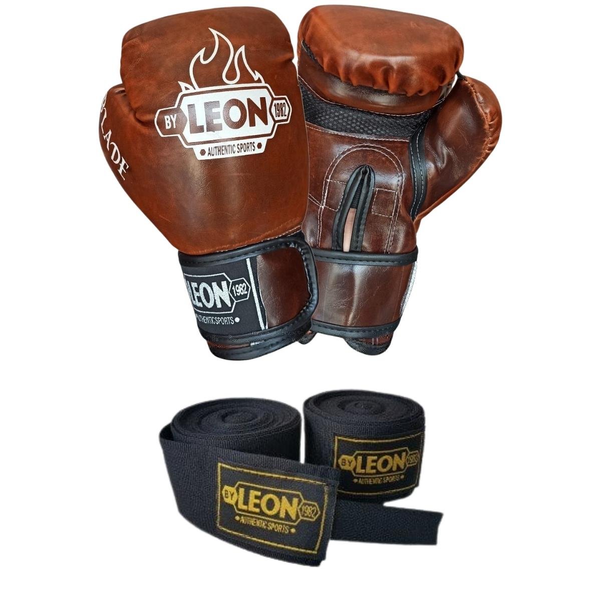 Leon Blade Training Boks Kick Boks Ve Muay Thai Eldiveni ve 3,5 m Bandaj Seti Kahverengi