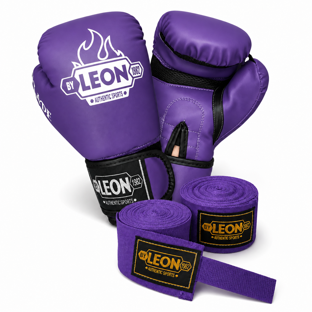 Leon Blade Training Boks Kick Boks Ve Muay Thai Eldiveni ve 3,5 m Bandaj Seti Mor