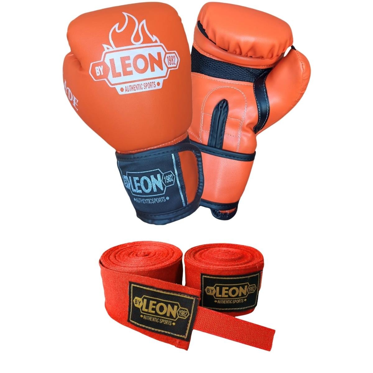 Leon Blade Training Boks Kick Boks Ve Muay Thai Eldiveni ve 3,5 m Bandaj Seti Turuncu