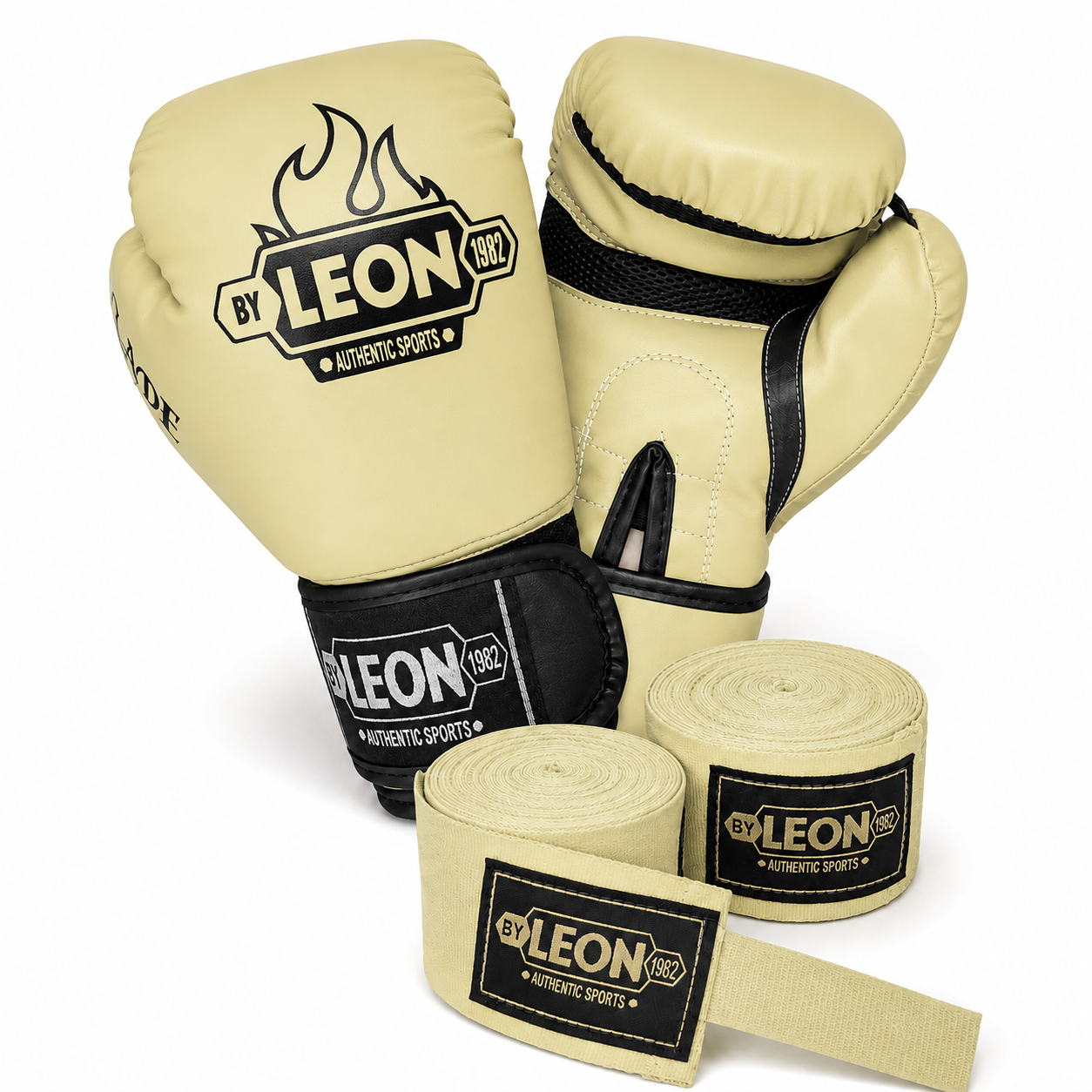 Leon Blade Training Boks Kick Boks Ve Muay Thai Eldiveni ve 3,5 m Bandaj Seti Sarı