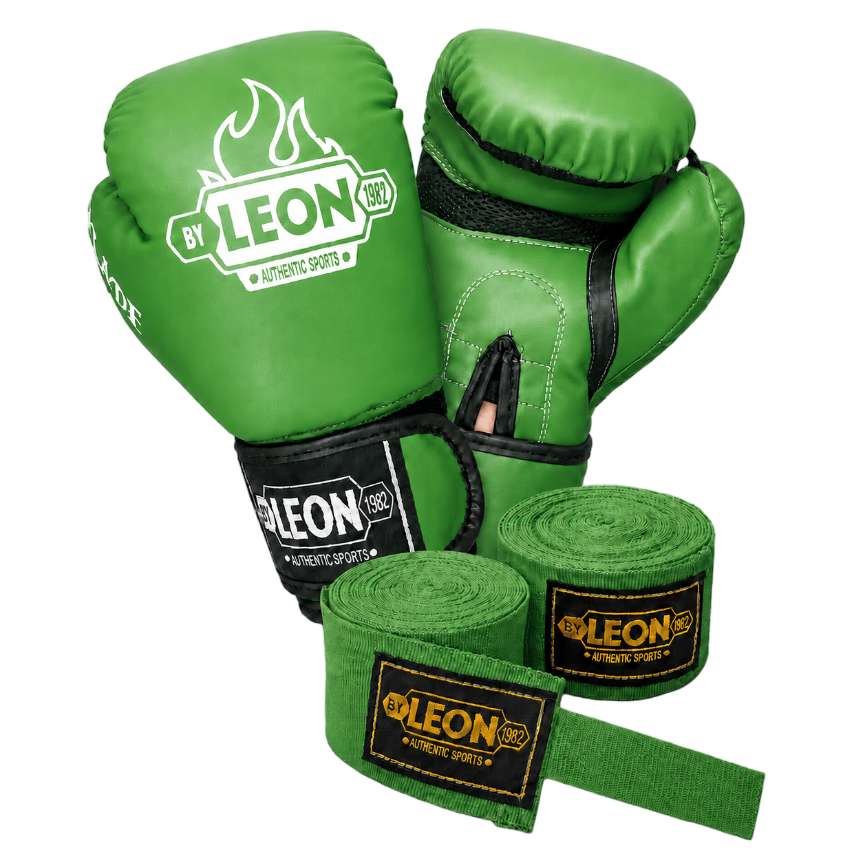 Leon Blade Training Boks Kick Boks Ve Muay Thai Eldiveni ve 3,5 m Bandaj Seti Yeşil