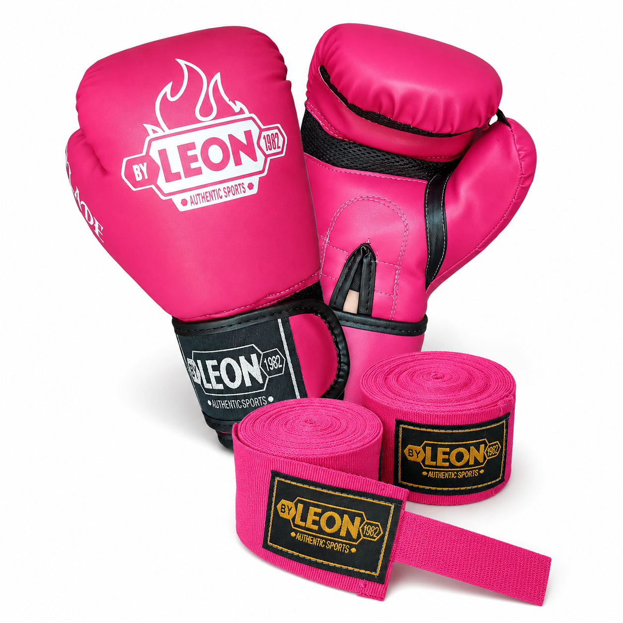 Leon Blade Training Boks Kick Boks Ve Muay Thai Eldiveni Ve Bandaj Seti 3,5 m Pembe