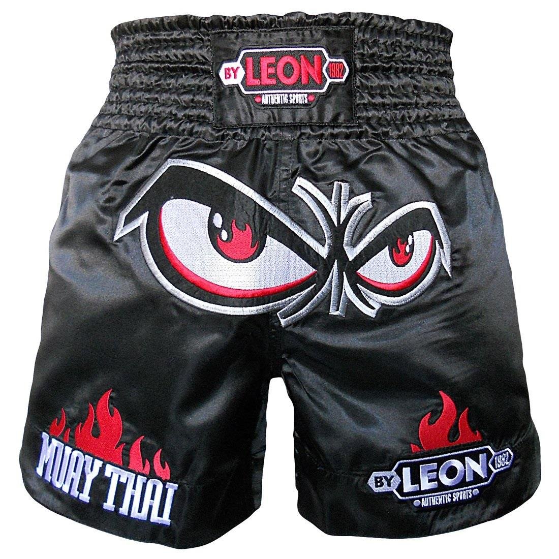 Leon No Fear Nakışlı Profesyonel Muay Thai ve Kick Boks Şortu Siyah