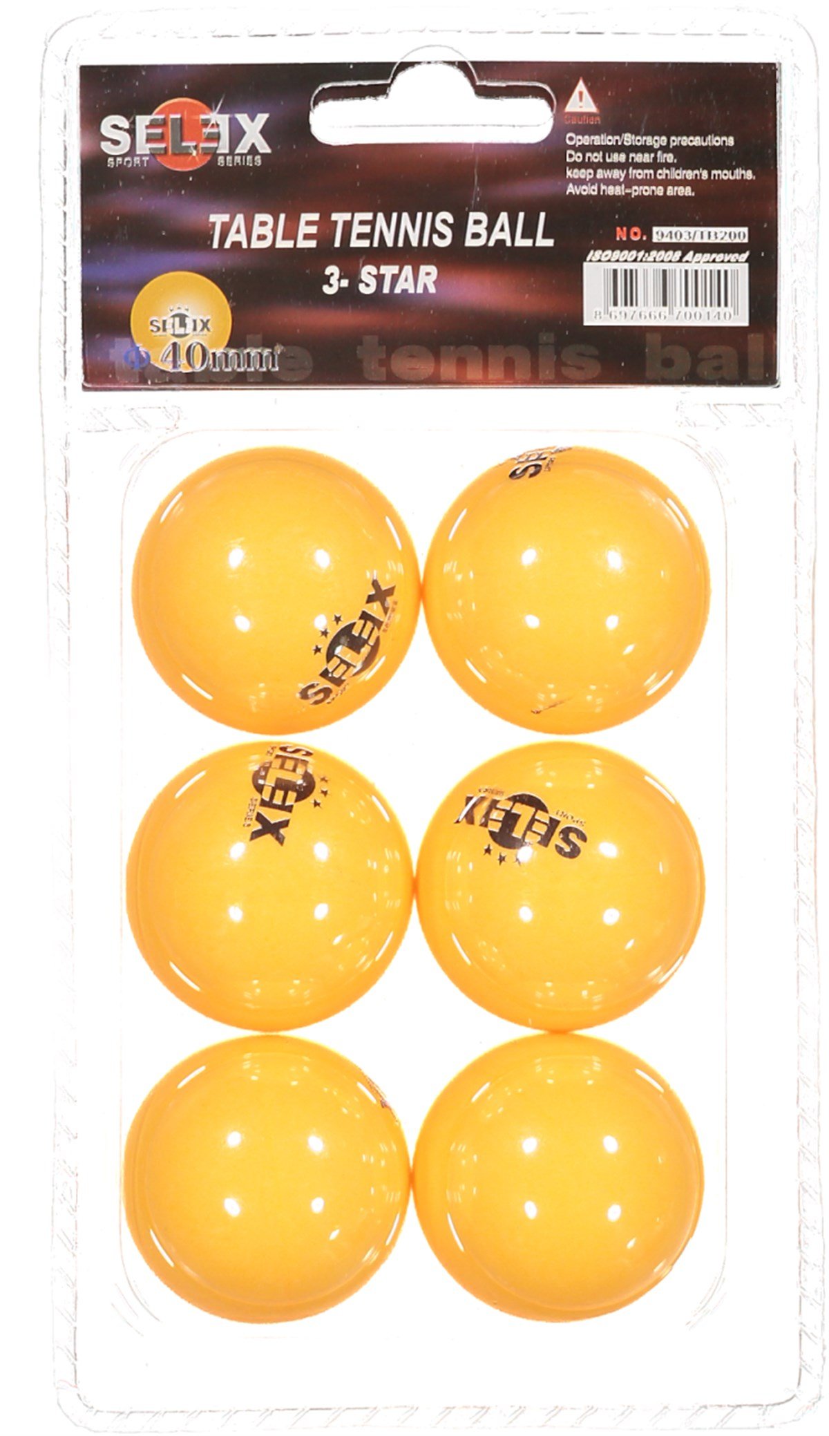 Selex TB 200 Eksiz Pinpon Topu (6'lı) (Turuncu) 