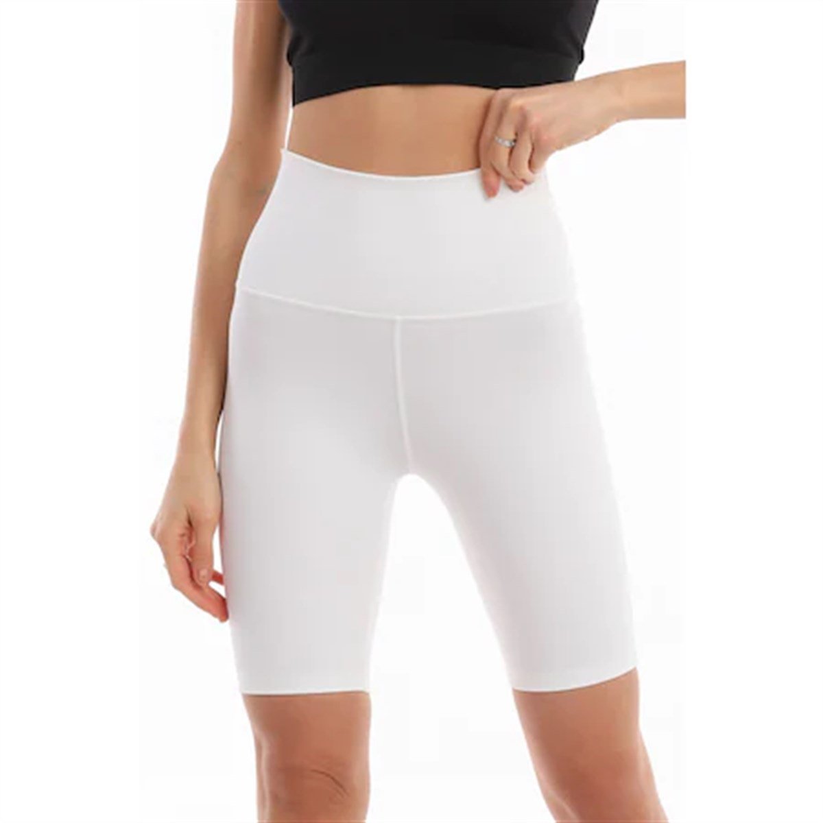 Sporcu Likralı Kısa Tayt Beyaz