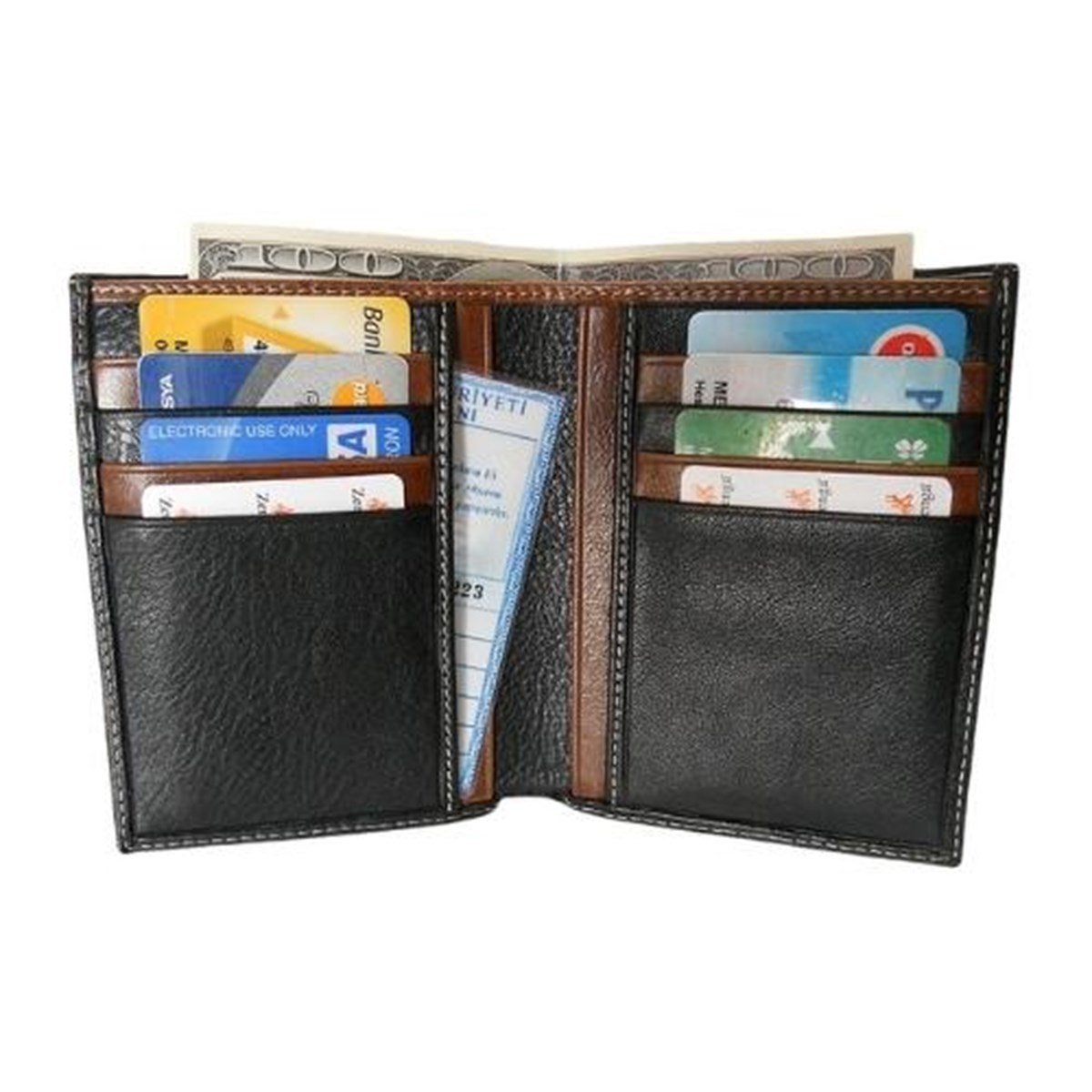 Zenga Orjinal Deri Erkek Cüzdanı İnce 708-52 Siyah Taba Garni