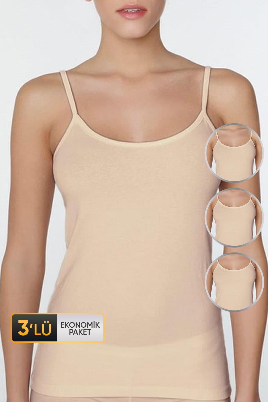 ÇK 0746 KADIN ELASTANLI İP ASKILI ATLET 3'LÜ