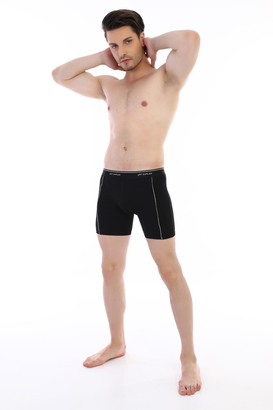 Erkek Elastanlı Biyeli Siyah Uzun Boxer 855
