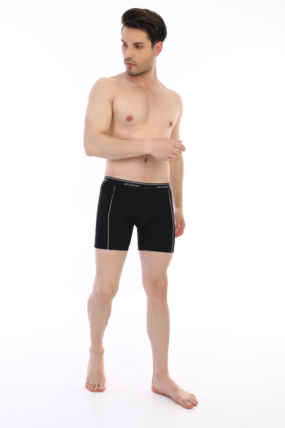 Erkek Elastanlı Biyeli Siyah Uzun Boxer 855