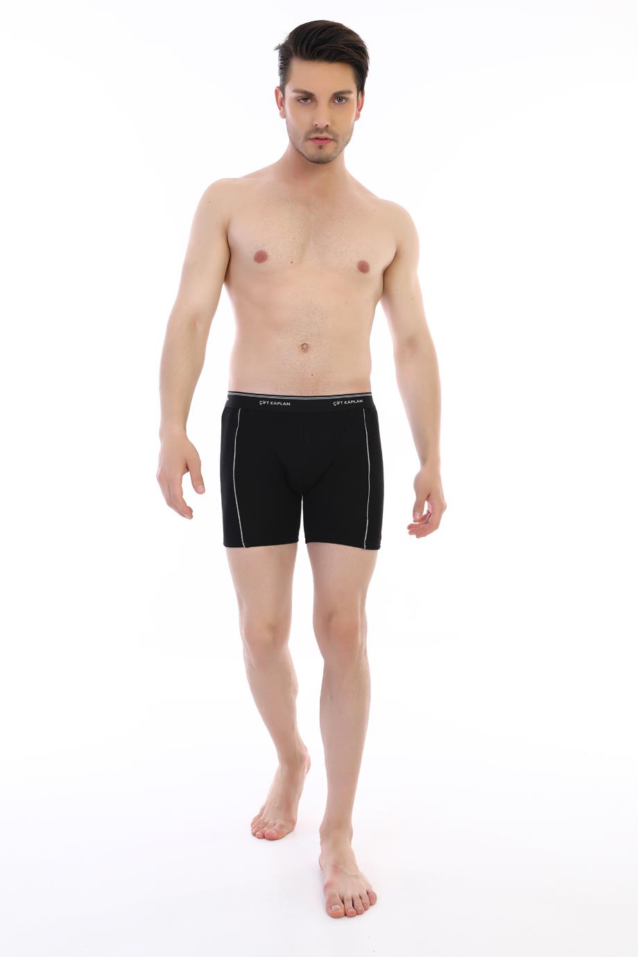 Erkek Elastanlı Biyeli Siyah Uzun Boxer 855
