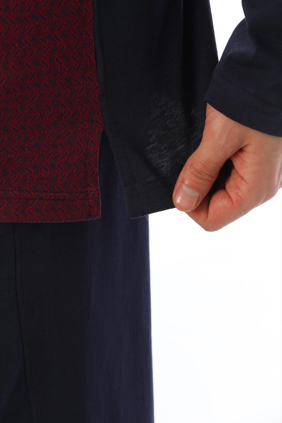 Erkek Jakarlı Patlı Uzun Kollu Desenli Bordo Pijama Takımı 8040