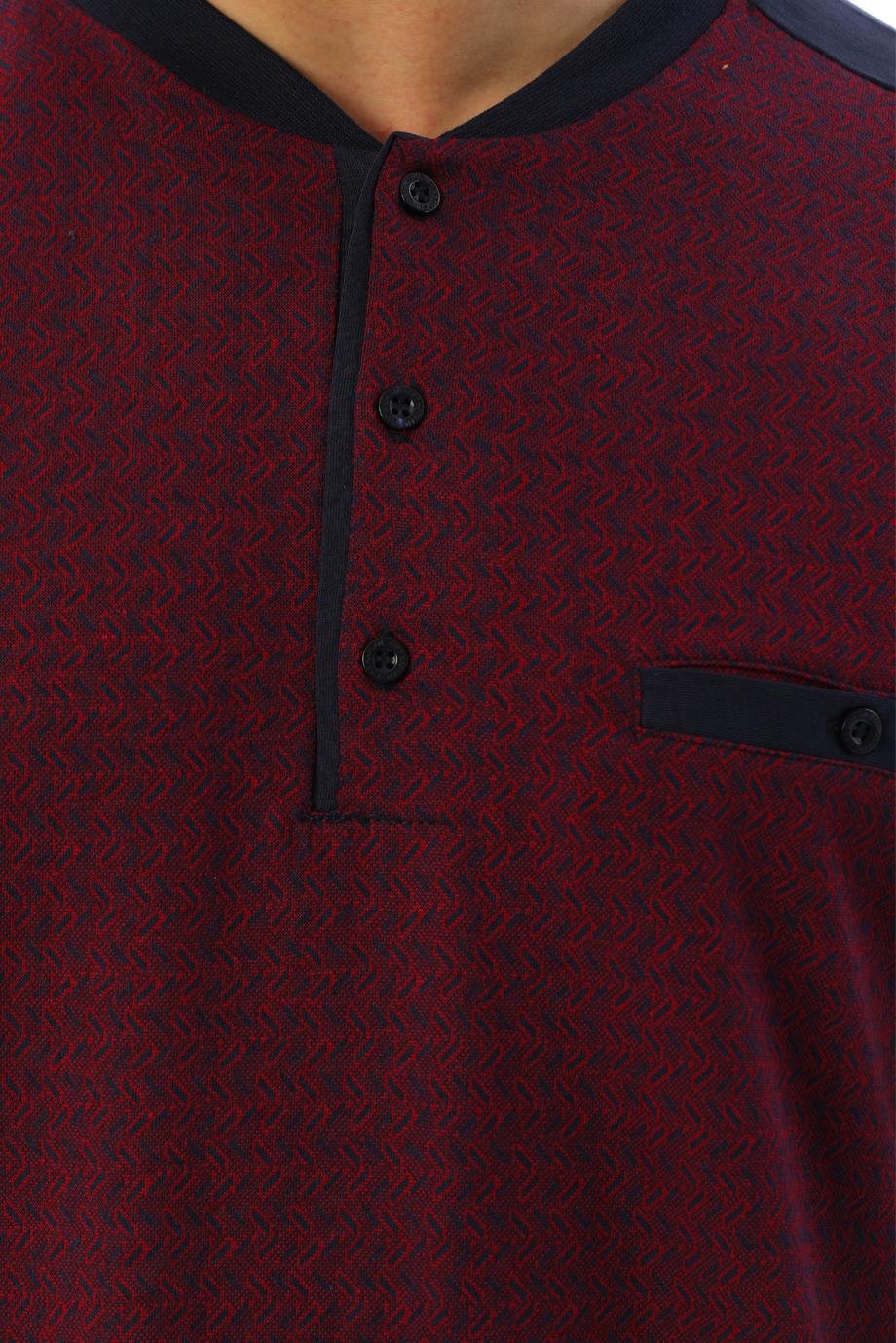 Erkek Jakarlı Patlı Uzun Kollu Desenli Bordo Pijama Takımı 8040