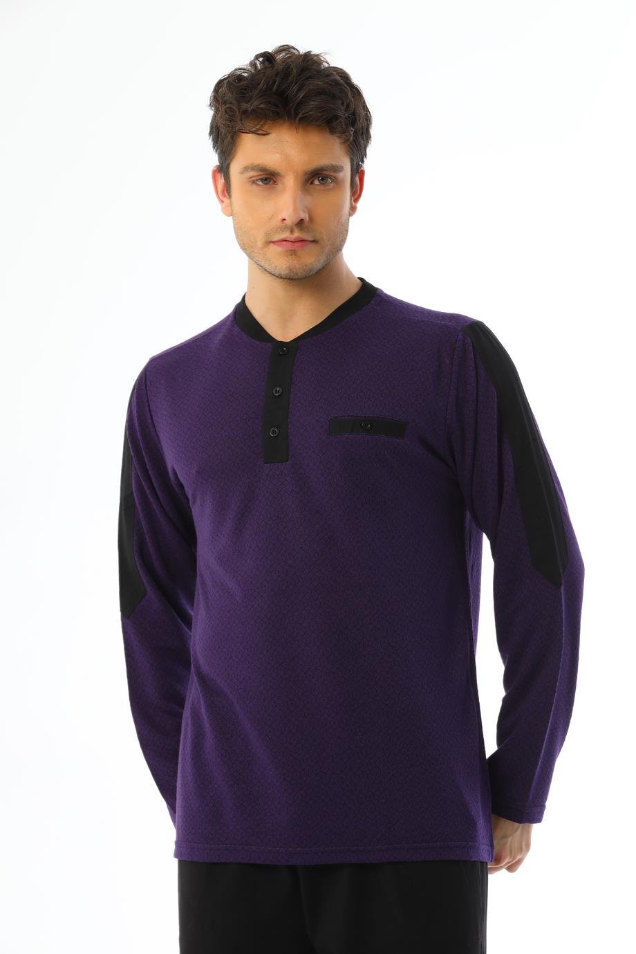 Erkek Jakarlı Patlı Uzun Kollu Pijama Takımı 8009