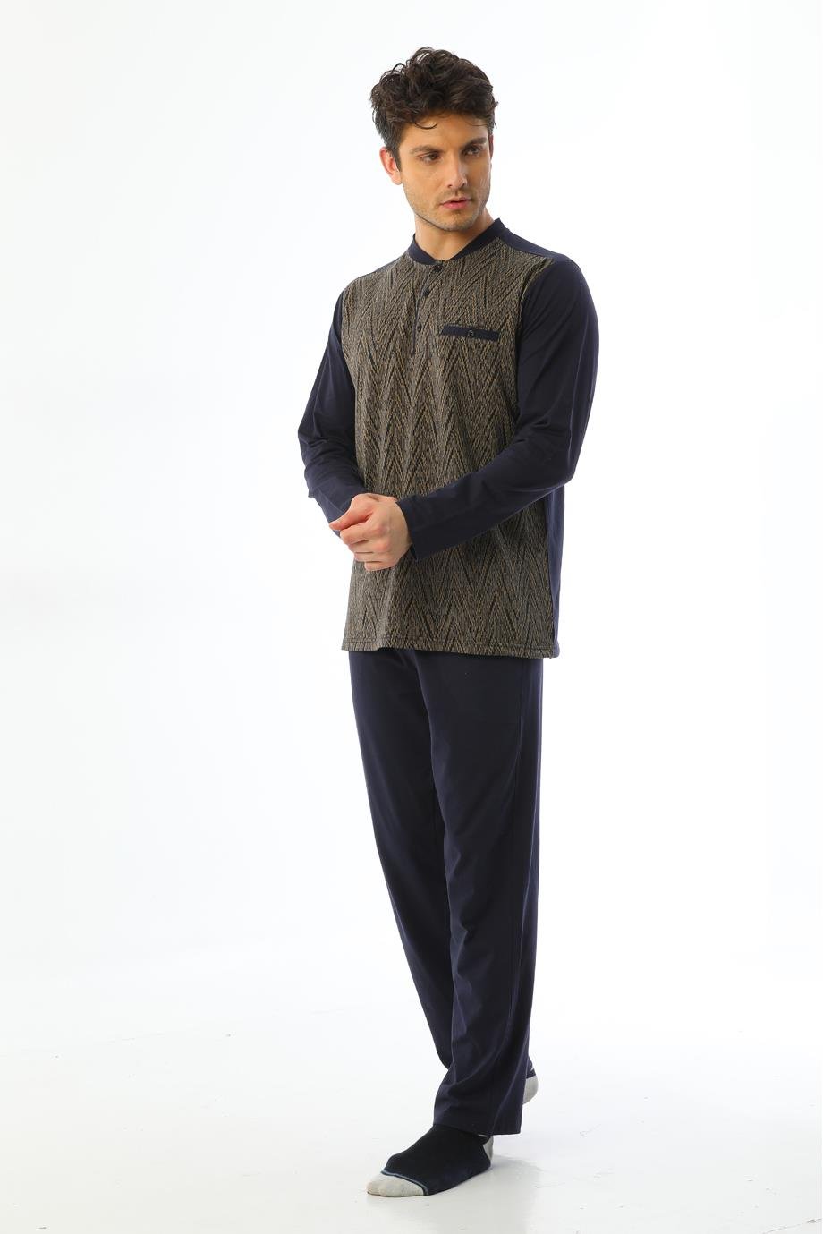 Erkek Jakarlı Patlı Uzun Kollu Pijama Takımı 8011