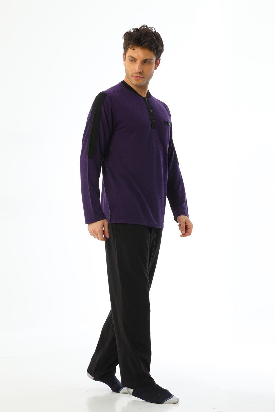Erkek Jakarlı Patlı Uzun Kollu Pijama Takımı 8009