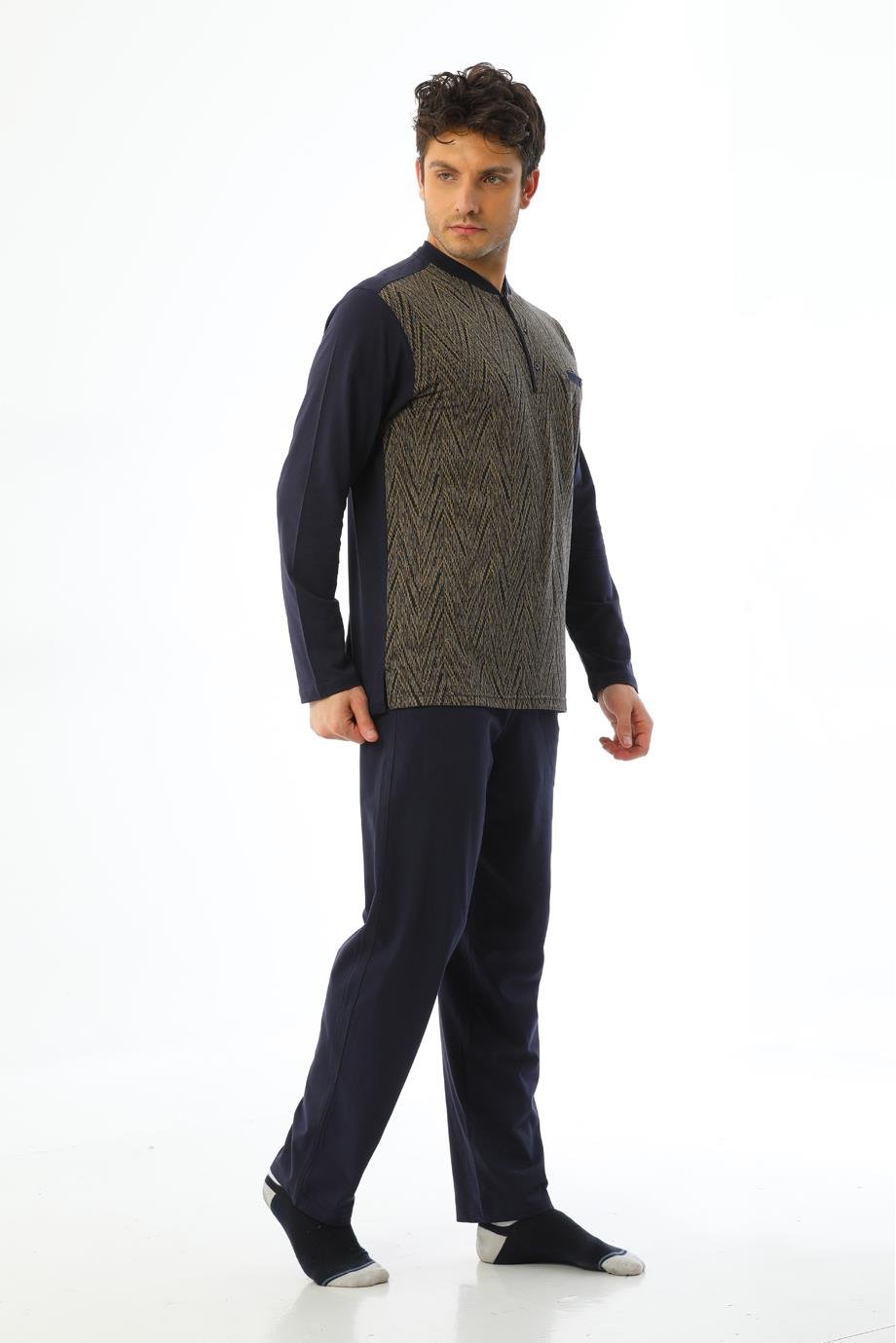 Erkek Jakarlı Patlı Uzun Kollu Pijama Takımı 8011
