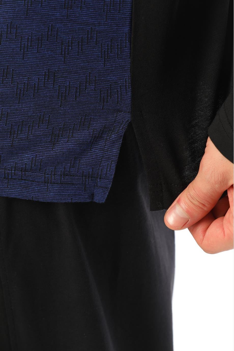 Erkek Jakarlı Patlı Uzun Kollu Saks Desenli Pijama Takımı 8015