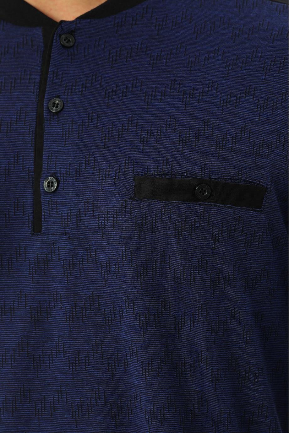 Erkek Jakarlı Patlı Uzun Kollu Saks Desenli Pijama Takımı 8015