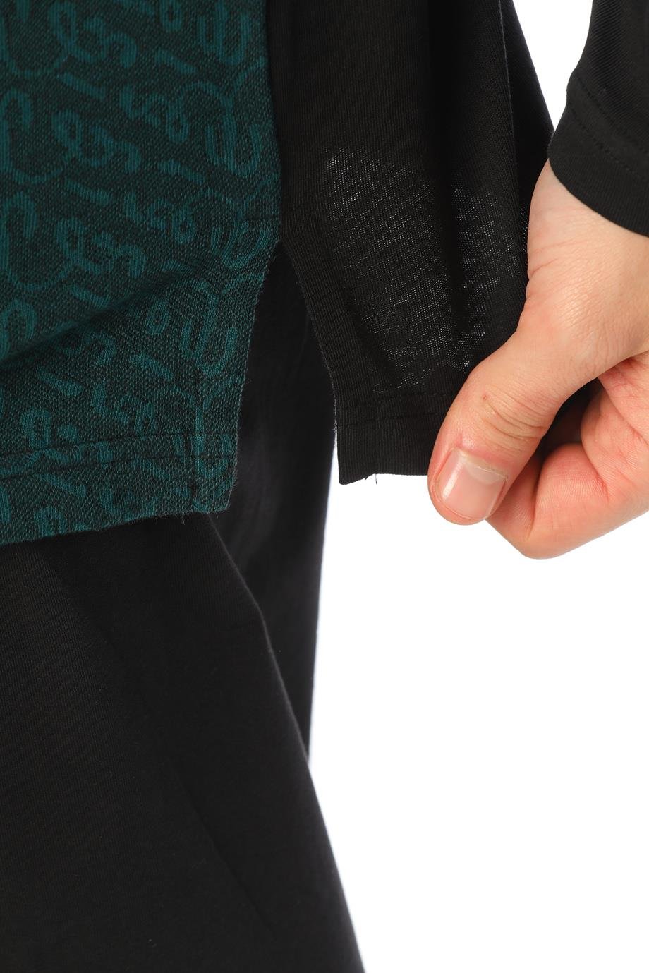 Erkek Jakarlı Patlı Uzun Kollu Yeşil Desenli Pijama Takımı 8004