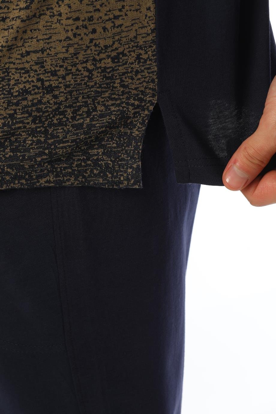Erkek Jakarlı Patlı Yaka Vizon Kırçıllı Pijama Takımı 8002
