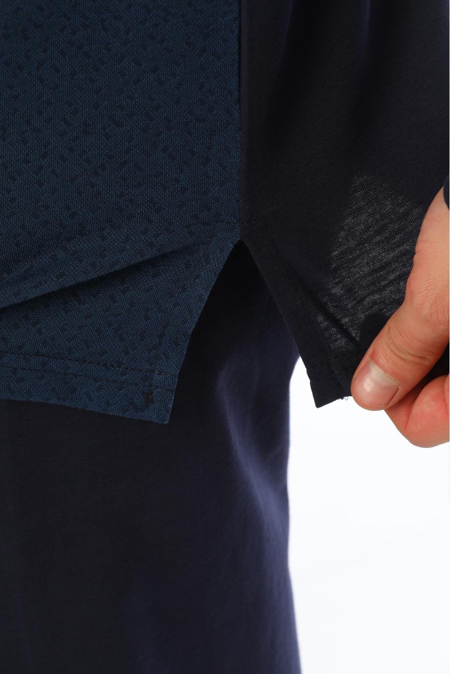 Erkek Jakarlı V Yaka Uzun Kollu Çilli Marin Pijama Takımı 8020