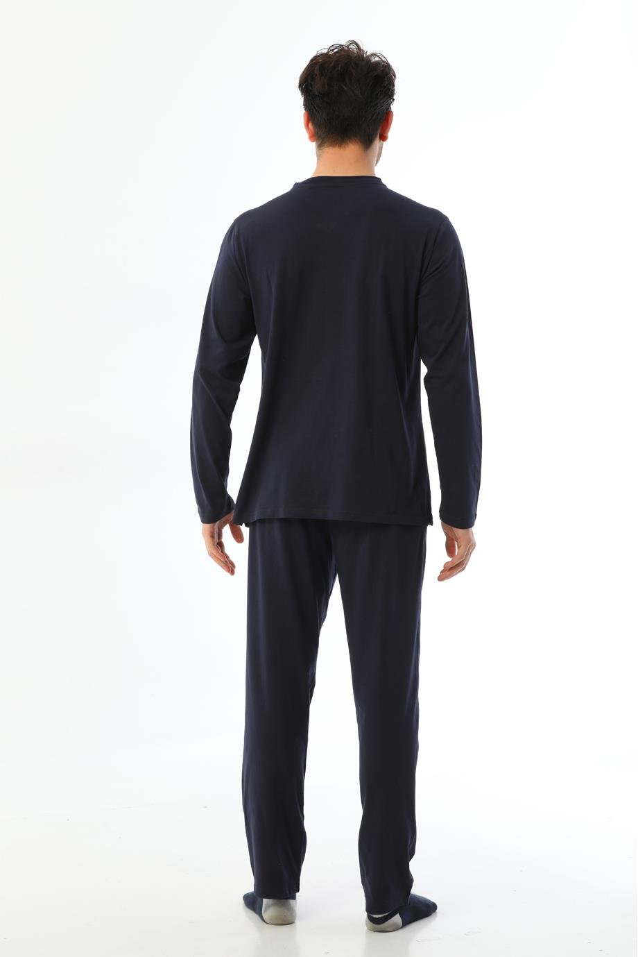 Erkek Jakarlı V Yaka Uzun Kollu Vizon Yılan Desenli Pijama Takımı 8018