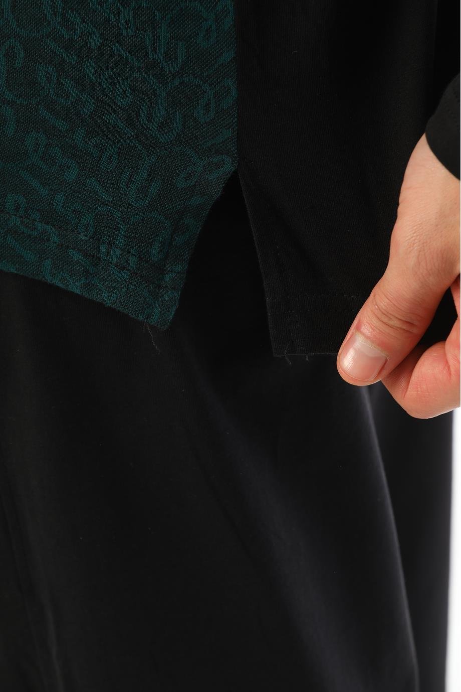 Erkek Jakarlı V Yaka Uzun Kollu Yeşil Desenli Pijama Takımı 8005