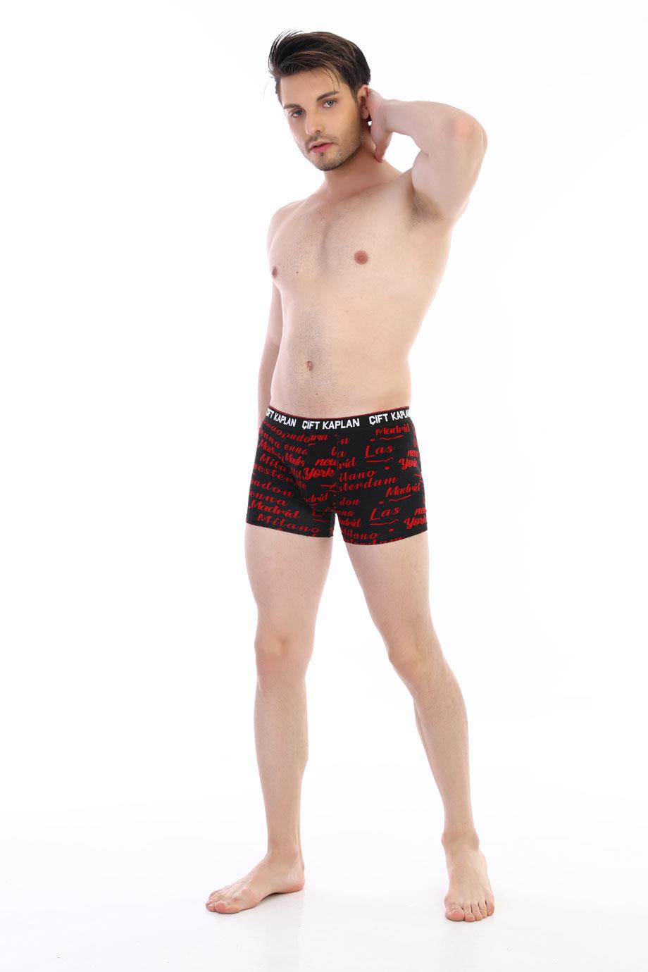 Erkek Kırmızı Yazı Desenli Dijital Boxer 796