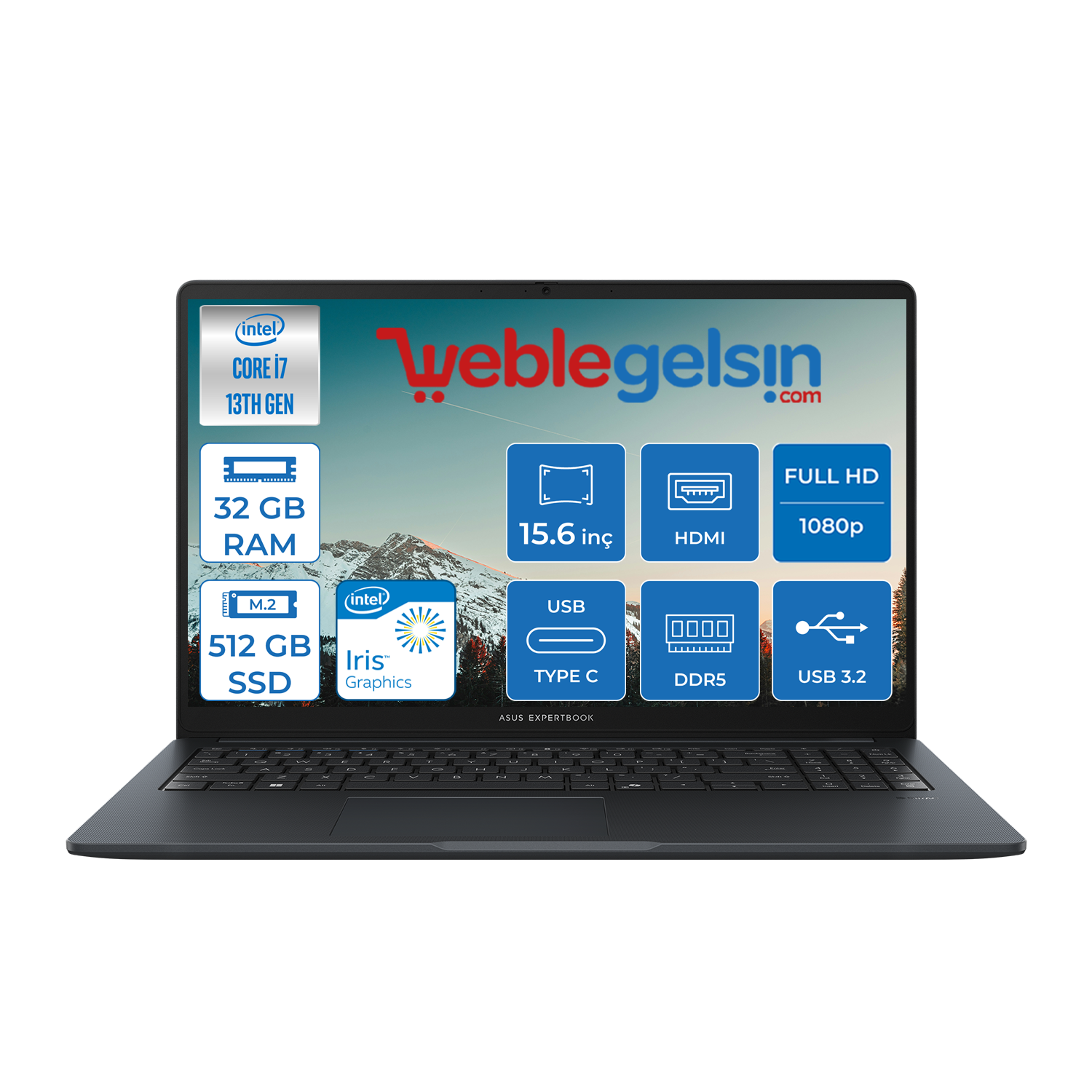 Asus Expertbook B1 B1503CVA Intel Core I7-1355U 32GB DDR5 512GB SSD Freedos 15.6 Fhd Intel Iris Xe Graphic Taşınabilir Bilgisayar WI716G512B1DD17