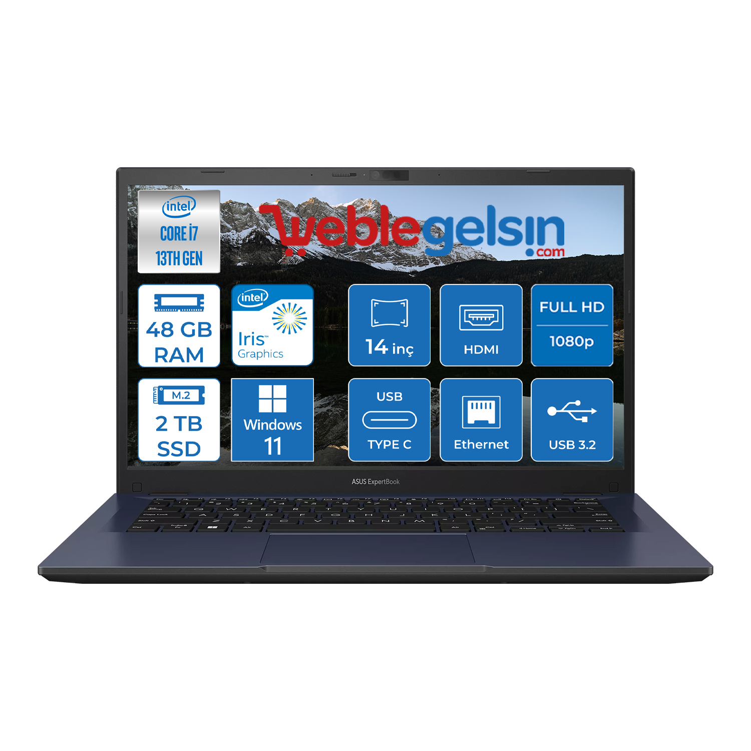 Asus Expertbook B1402CVA B1 Intel Core I7-1355U 48GB 2TB  SSD 14 inç Fhd Windows 11 Pro Taşınabilir Bilgisayar AI7161TBB0D24