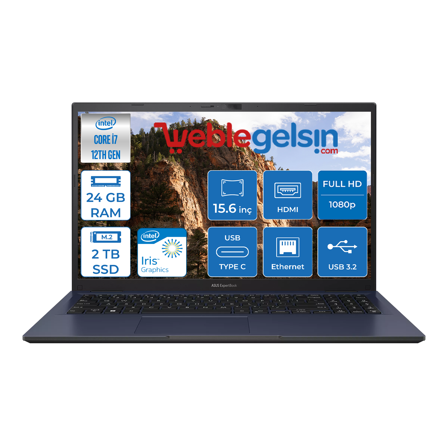 Asus Expertbook B1502CBA B1 Intel Core I7 1255U 24GB 2TB SSD Intel Iris Xe Graphic Fhd 15.6 Freedos Taşınabilir Bilgisayar BI78512B0D09