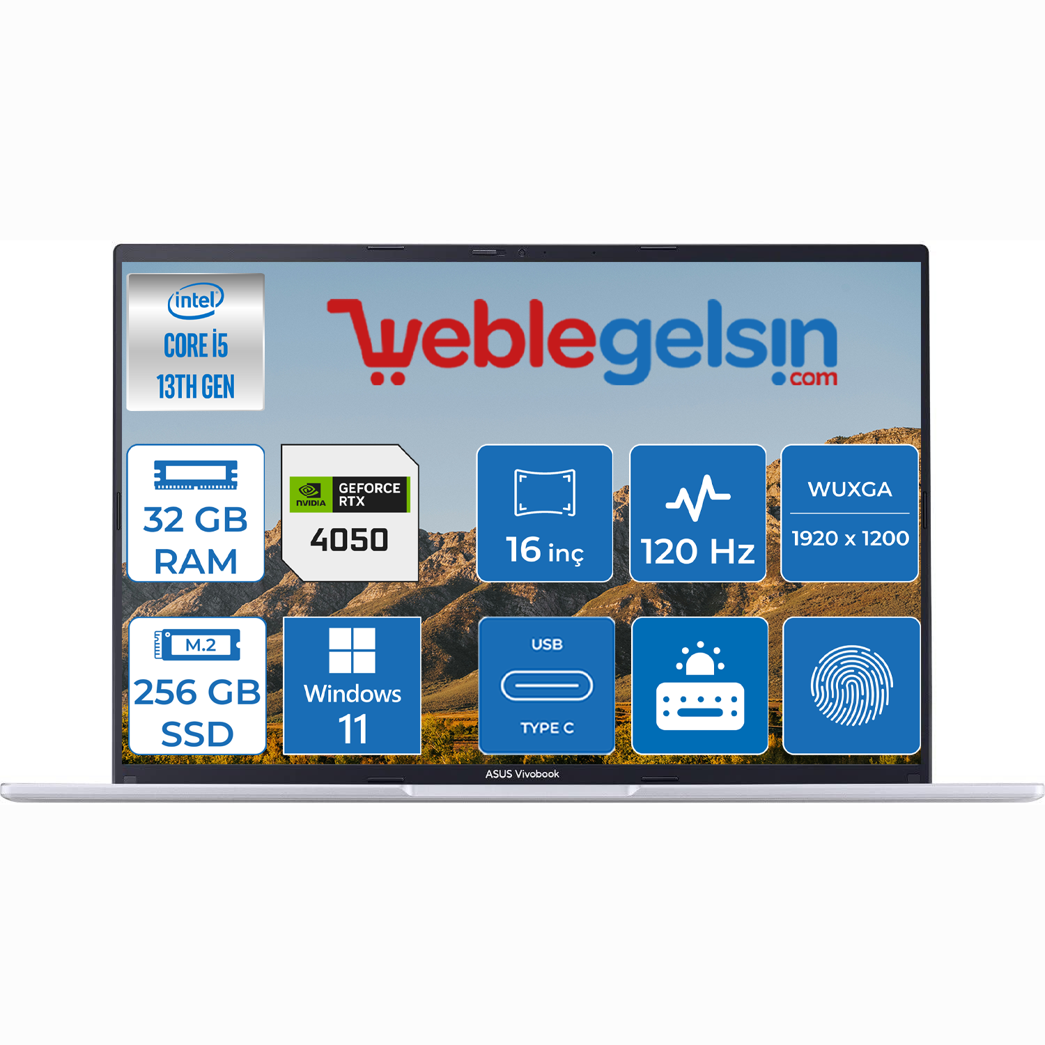 Asus Vivobook 16X 13.nesil Intel I5 13500H 32GB 256GB SSD 6GB RTX4050 16 Inç 120Hz Windows 11 pro Wuxga Dizüstü Bilgisayar K3605VU-N116629